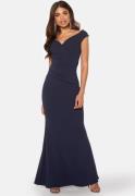 Goddiva Bardot Pleat Maxi Dress Navy XS (UK8)