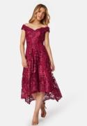 Goddiva Embroidered Lace Dress Wine L (UK12)