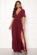 Goddiva Flutter Sleeve Maxi Dress Berry L (UK14)