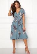 Goddiva Flutter Floral Midi Dress Air Force Blue M (UK12)