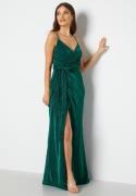 Goddiva Glitter Wrap Front Maxi Dress Emerald XS (UK8)