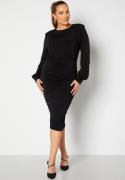 John Zack Curve Long Sleeve Rouched Midi Dress Black 50 (UK22)