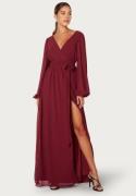 Goddiva Long Sleeve Chiffon Dress Berry L (UK14)