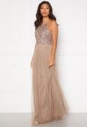 AngelEye High Neck Sequin Maxi Dress Taupe L (UK14)