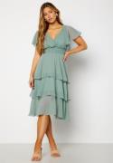 Goddiva Flutter Tiered Midi Dress Sage Green L (UK14)