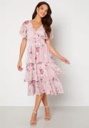 Goddiva Floral Flutter Tiered Midi Dress Blush M (UK12)