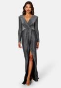 Goddiva Long Sleeve Glitter Maxi Dress Black/Silver XXL (UK18)