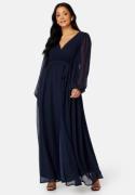 Goddiva Curve Long Sleeve Chiffon Maxi Curve Dress Navy 54 (UK26)