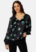 Object Collectors Item Agafia L/S Top Black AOP:Fern green 38