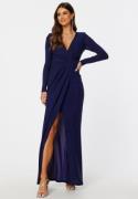 Goddiva Long Sleeve Glitter Maxi Dress Navy M (UK12)