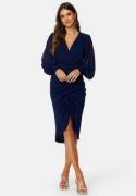 Goddiva Long Sleeve Chiffon Rouched Midi Dress Navy XL (UK16)