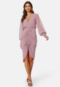 Goddiva Long Sleeve Chiffon Rouched Midi Dress Dusk M (UK12)