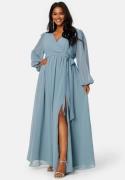 Goddiva Curve Long Sleeve Chiffon Maxi Curve Dress Blue 48 (UK20)