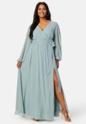 Goddiva Curve Long Sleeve Chiffon Maxi Curve Dress Dusty green 48 (UK2...