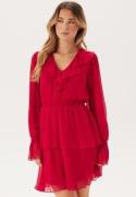 BUBBLEROOM V-neck Frill L/S Chiffon Dress Red 40