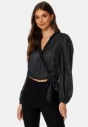 BUBBLEROOM Taylin Frill Wrap Blouse Black S