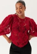 BUBBLEROOM 3D Flower Puff Sleeve Blouse Red S