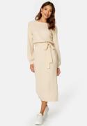 BUBBLEROOM Round Neck Rib Knitted Midi Dress  Light beige M