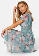 Goddiva Floral Flutter Tiered Midi Dress Air Force Blue XL (UK16)