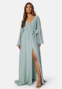 Goddiva Long Sleeve Chiffon Dress Sage Green XXL (UK18)