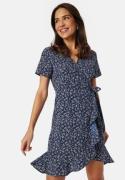 BUBBLEROOM Flounce Short Wrap Dress Dark blue/Patterned S