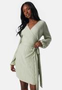 BUBBLEROOM Pleated Wrap Short Dress Dusty green S