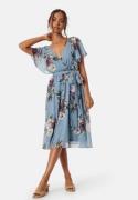 Goddiva Flutter Floral Midi Dress Air Force Blue XXS (UK6)