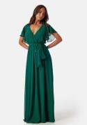 Goddiva Flutter Chiffon Maxi Dress Dark Green S (UK10)