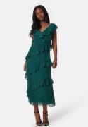 Bubbleroom Occasion Frill Chiffon Midi Dress Dark green M