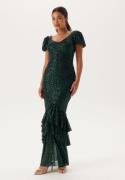 Goddiva Sequin Tiered Hem Maxi Dress Dark Green L (UK14)