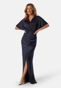 Bubbleroom Occasion Wrap Satin Gown Navy 36