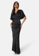 Bubbleroom Occasion Wrap Satin Gown Black 36