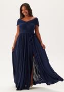 Goddiva Curve Bardot Rouched Maxi With Split Navy 44 (UK16)