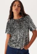 Pieces Pcserena Sequin Ss O-neck Top Black Detail:silver Detail XS