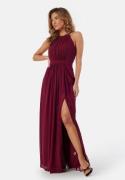 AngelEye High Neck Maxi Dress With Split Burgundy S (UK10)