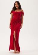 Goddiva Velvet Bardot Corset Maxi Dres Wine S (UK10)