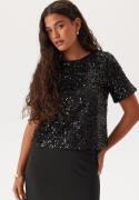 Pieces Pcserena Sequin Ss O-neck Top Black Detail:black Detail M