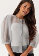 BUBBLEROOM Puff Sleeve Organza Blouse Silver L