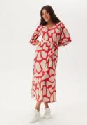 Happy Holly Structured Puff Sleeve Midi Dress Red/Cream 44/46