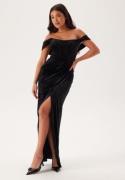 Goddiva Velvet Bardot Corset Maxi Dres Black XL (UK16)