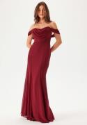 Goddiva Chiffon Off Shoulder Maxi Dress Berry L (UK14)