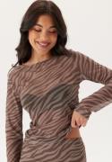 BUBBLEROOM Long Sleeve Mesh Top Brown/Beige XS