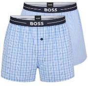 BOSS 2P Woven Boxer Shorts With Fly Blå bomull Large Herre