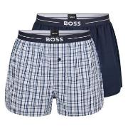 BOSS 2P Woven Boxer Shorts With Fly Mørkblå bomull Large Herre