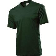 Stedman Classic V-Neck Men T-shirt Grønn bomull Large Herre