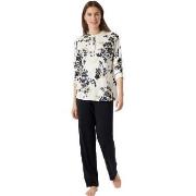 Schiesser Contemporary Nightwear Pyjama Interlock Svart/Hvit 40 Dame