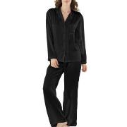 Damella Woven Silk Plain Pyjamas Set Svart silke X-Large Dame