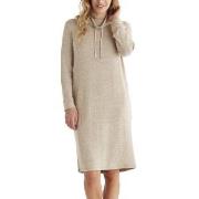 Damella Knitted Long Sleeve Lounge Dress Beige X-Large Dame