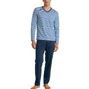 Calida Rekax Streamline V Neck Long Pyjama Blå Mønster bomull Small He...