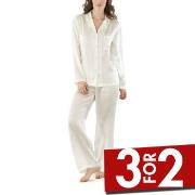 Damella Woven Silk Plain Pyjamas Set Elfenben silke Large Dame